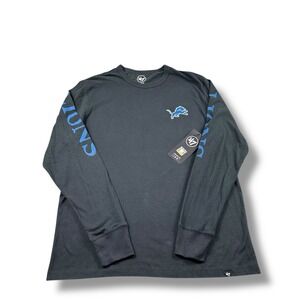 NWT '47 Brand NFL Detroit Lions Flint Black Franklin L/S Spellout T-Shirt Mens M